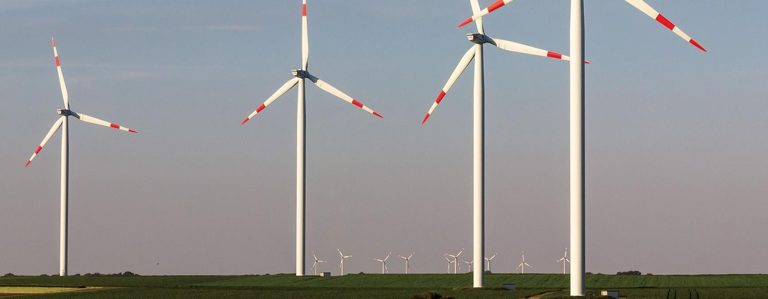 Wind turbines in a field
