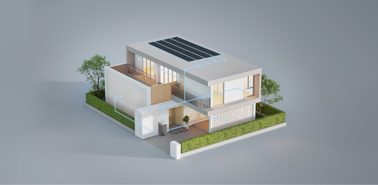 House with rooftop solar panels